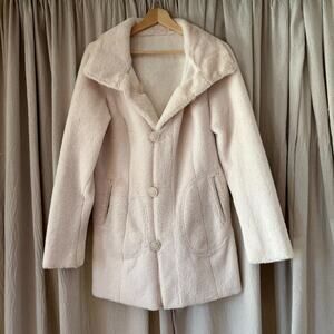 Adela Queen S Luxury Reversible Faux Fur Coat Cream Rhinestone Button